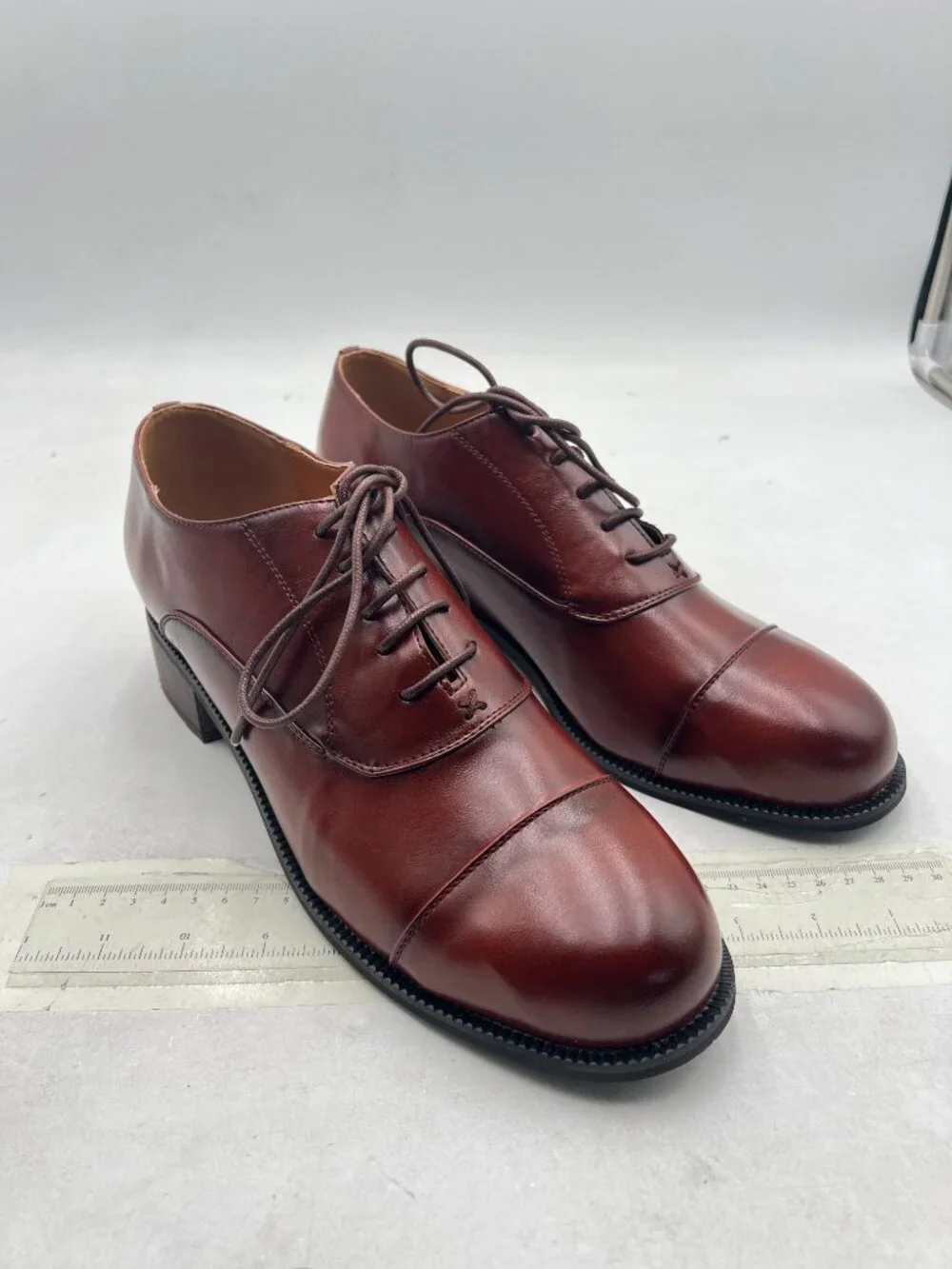 FSJ Brown Men's Classic Lace-Up Oxford Shoe Handmade Burnished Soft Leather Shoe